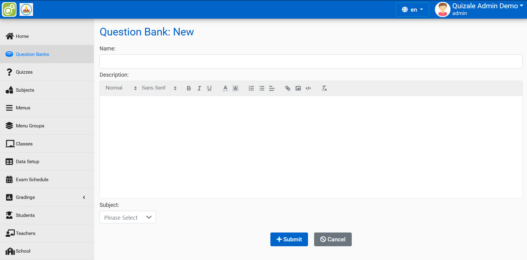 Fragenbank hinzufügen
