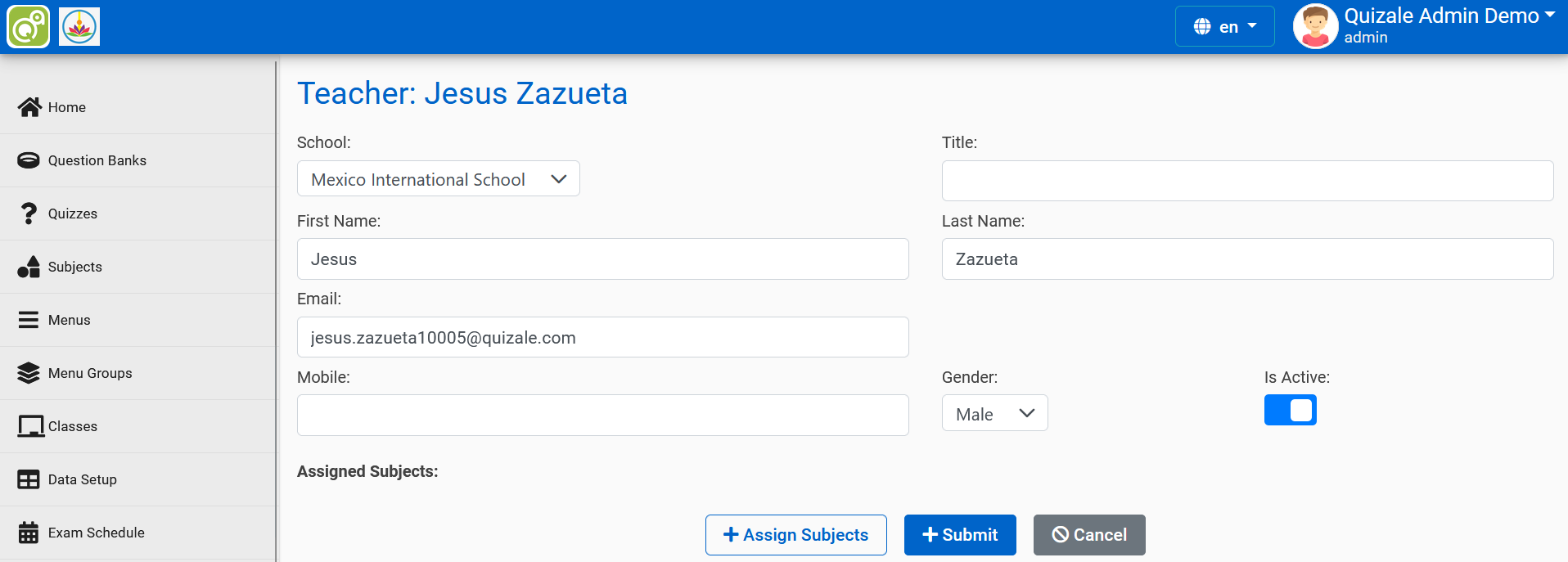 Lehrerdetails bearbeiten