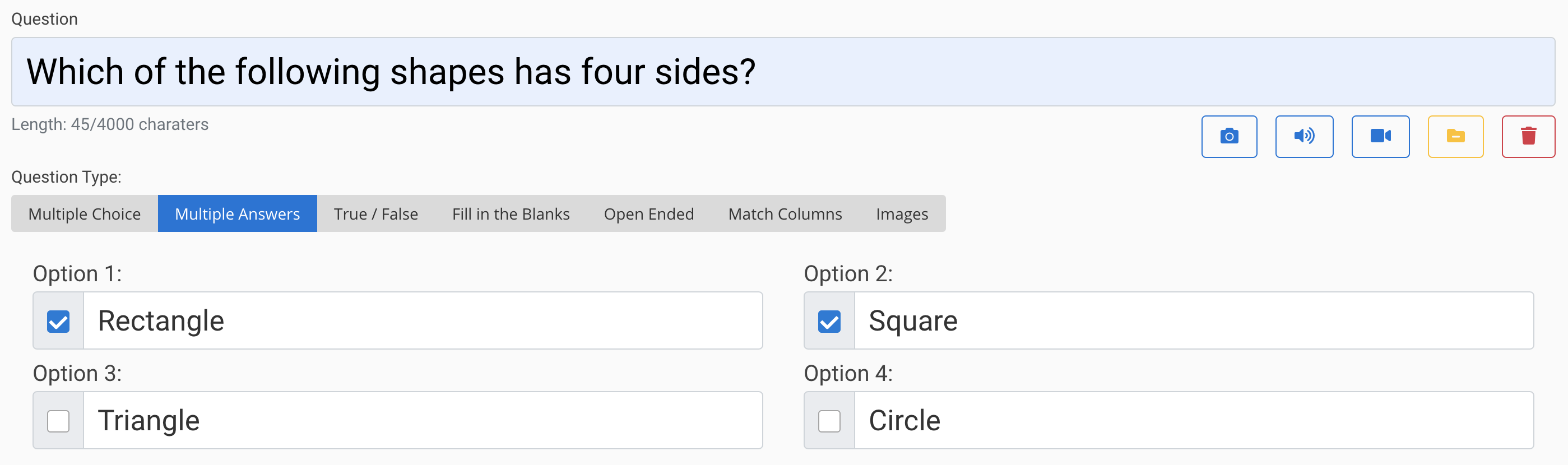 Frage mit mehreren Antworttypen