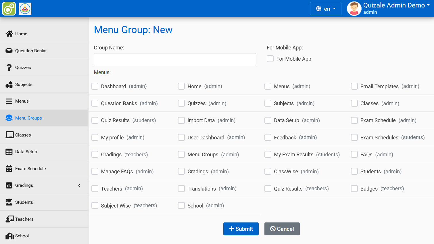 Agregar un grupo de menús