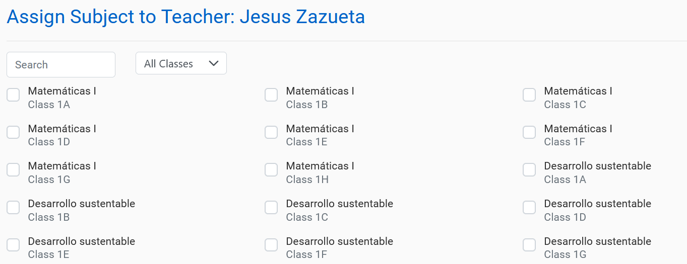Asignar asignaturas al profesor