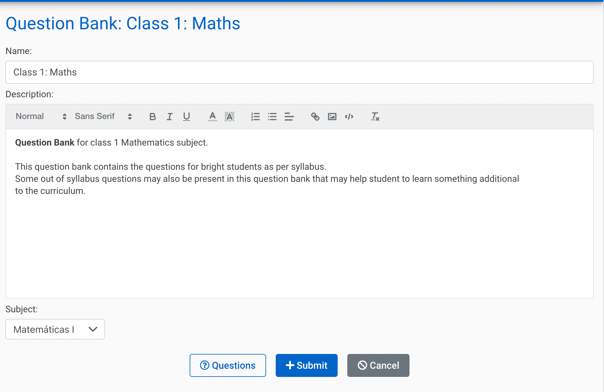 Agregar un banco de preguntas