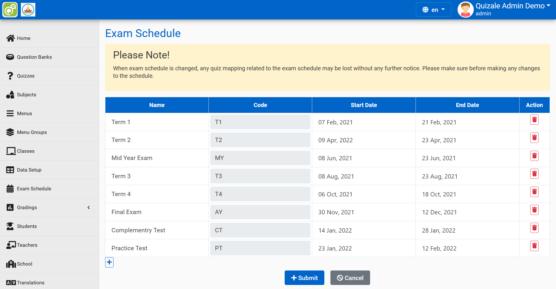 Exam Schedule