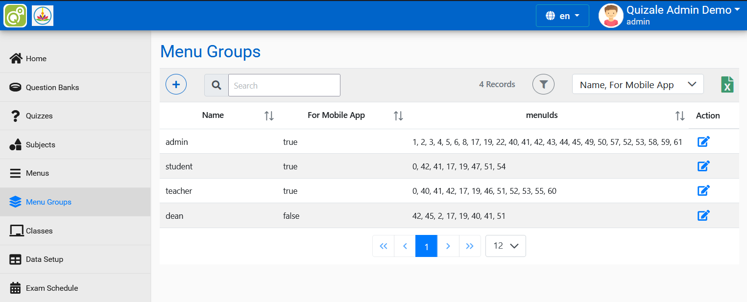 Menu Groups